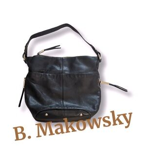 B.Makowsky Black Leather Shoulder Bag EUC